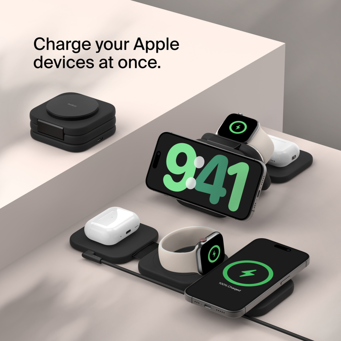 3-in-1 Magnetic Charging Travel Pad with Qi2 15W, MagSafe-compatible |  Belkin US
